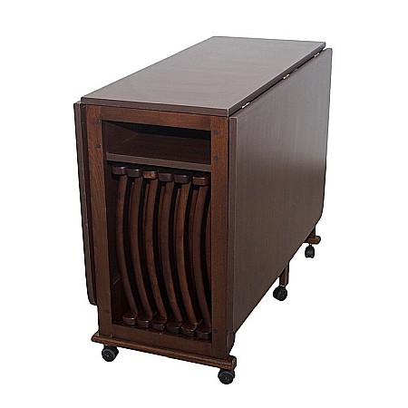 Masa plianta cu spatiu depozitare Util, pentru living si bucatarie, PAL, structura lemn masiv, cu role, 6 persoane, 160x96x80 cm, wenge [4]