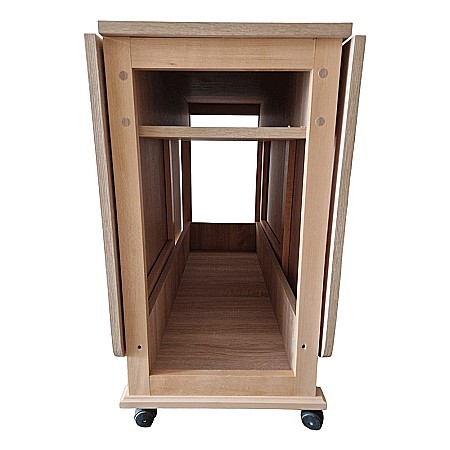 Masa plianta cu spatiu depozitare Util, pentru living si bucatarie, PAL, structura lemn masiv, cu role, 6 persoane, 160x96x80 cm, Stejar sonoma [4]