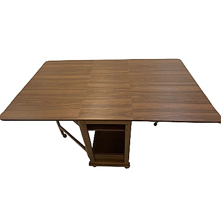 Masa plianta cu spatiu depozitare Util, pentru living si bucatarie, PAL, structura lemn masiv, cu role, 6 persoane, 160x96x80 cm, nuc [2]