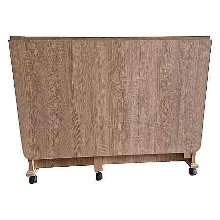 Masa plianta cu spatiu depozitare Util, pentru living si bucatarie, PAL, structura lemn masiv, cu role, 6 persoane, 160x96x80 cm, Stejar sonoma [3]