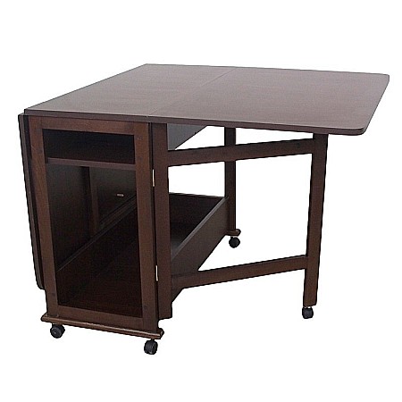 Masa plianta cu spatiu depozitare Util, pentru living si bucatarie, PAL, structura lemn masiv, cu role, 6 persoane, 160x96x80 cm, wenge [2]