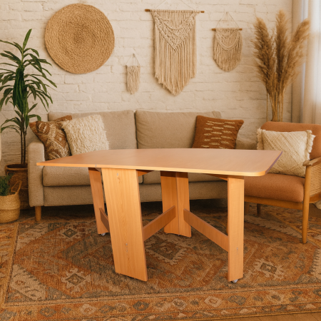 Mese bucatarie - Masa plianta MD1, bucatarie si living, Pal Melaminat, colturi rotunjite, 6 persoane, 160x80x75 cm, fag