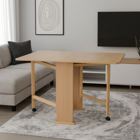 Produse - Masa plianta Practic, bucatarie si living, Pal Melaminat, insertii lemn masiv, 6 persoane, colturi rotunjite, 120x74x75 cm, fag