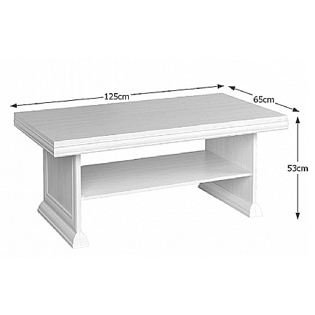 Masuta cafea cu raft depozitare VML2, PAL, insertii MDF, 125x65x53 cm, Alb Antichizat [3]