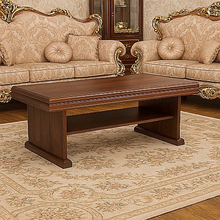 Masuta cafea cu raft depozitare VML2, PAL, insertii MDF, 125x65x53 cm, Nuc