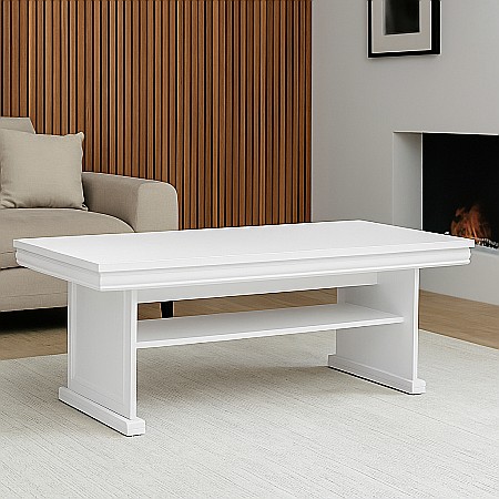 Produse - Masuta cafea cu raft depozitare VML2, PAL, insertii MDF, 125x65x53 cm, Alb Antichizat