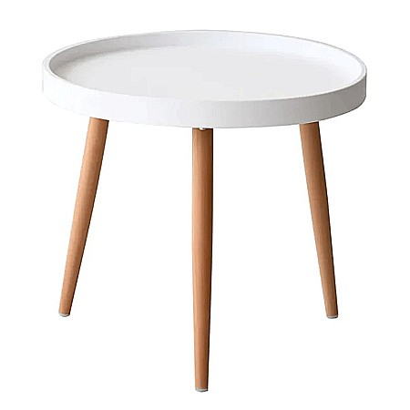 Masuta cafea rotunda, AB360, cadru lemn, blat polipropilena, 49.5x44.5 cm, alb [1]
