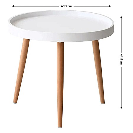 Masuta cafea rotunda, AB360, cadru lemn, blat polipropilena, 49.5x44.5 cm, alb [2]