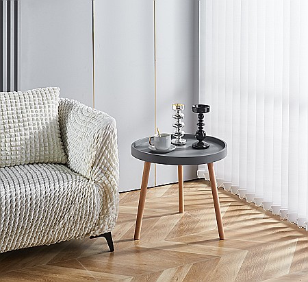 Mese cafea - Masuta cafea rotunda, AB360, cadru lemn, blat polipropilena, 49.5x44.5 cm, gri