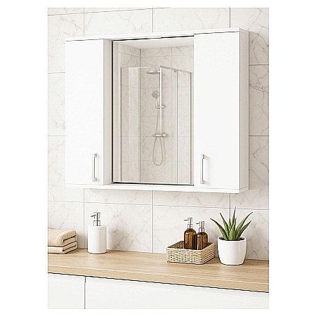 Produse - Oglinda baie cu dulap GN0001, dreptunghiulara, PAL Lucios, iluminare led, 3 rafturi, 75 cm, alb