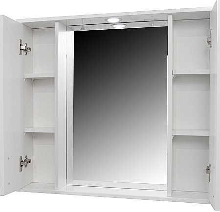 Oglinda baie cu dulap GN0001, dreptunghiulara, PAL Lucios, iluminare led, 3 rafturi, 75 cm, alb [2]