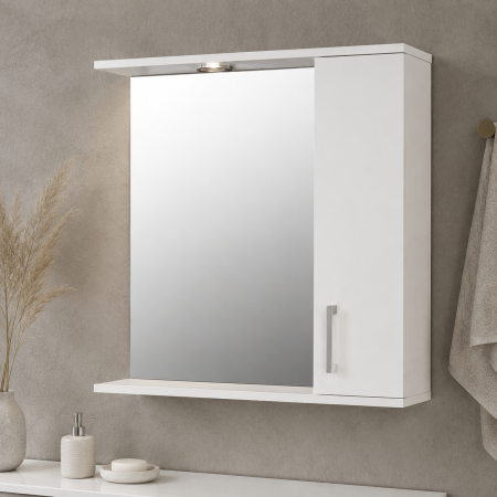 Mobilier baie - Oglinda baie cu dulap GN0001, dreptunghiulara, PAL Lucios, iluminare led, 3 rafturi, 65 cm, alb