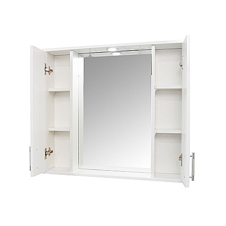 Oglinda baie cu dulap GN0201, dreptunghiulara, PAL Lucios, iluminare led, 4 rafturi, 80 cm, alb [1]