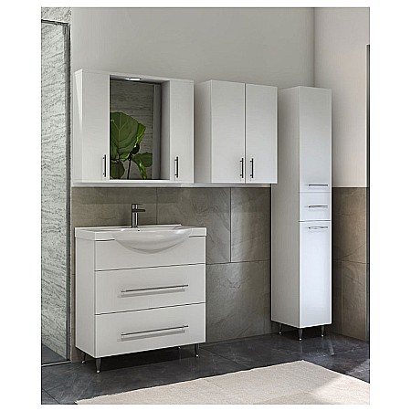 Oglinda baie cu dulap GN0201, dreptunghiulara, PAL Lucios, iluminare led, 4 rafturi, 80 cm, alb [3]