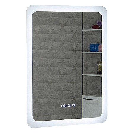 Oglinda baie GNMD21 cu iluminare LED, functie dezaburire, ceas si termometru, 60 cm, suspendata, alb