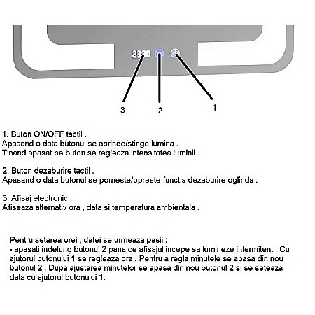 Oglinda baie GNMD21 cu iluminare LED, functie dezaburire, ceas si termometru, 60 cm, suspendata, alb [5]