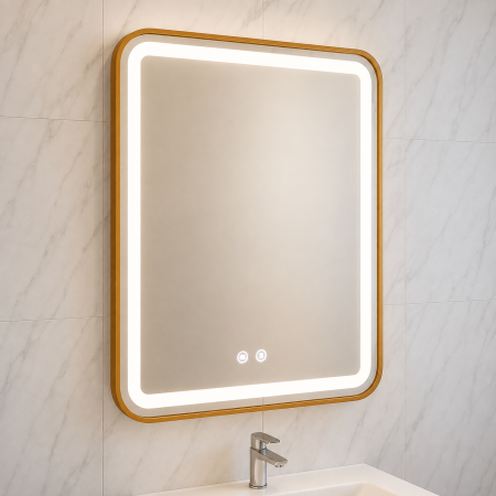 Produse - Oglinda baie GNMD41 cu iluminare LED, dezaburire, 60 cm, suspendata, auriu