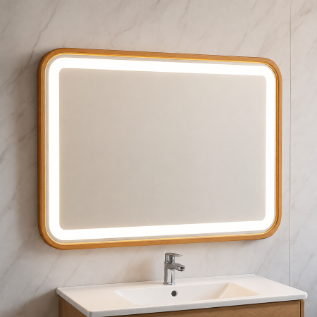 Produse - Oglinda baie GNMD41 cu iluminare LED, dezaburire, 80 cm, suspendata, auriu