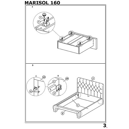 Pat cu spatiu depozitare HM Marisol, matrimonial, lemn masiv, tapitat cu catifea, cu somiera,160x200, bej [3]