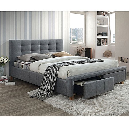 EOL - Pat cu spatiu depozitare SL Ascot, matrimonial, cu somiera, lemn masiv, tapitat cu stofa, 160x200, gri