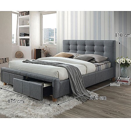 Pat cu spatiu depozitare SL Ascot, matrimonial, cu somiera, lemn masiv, tapitat cu stofa, 160x200, gri [1]
