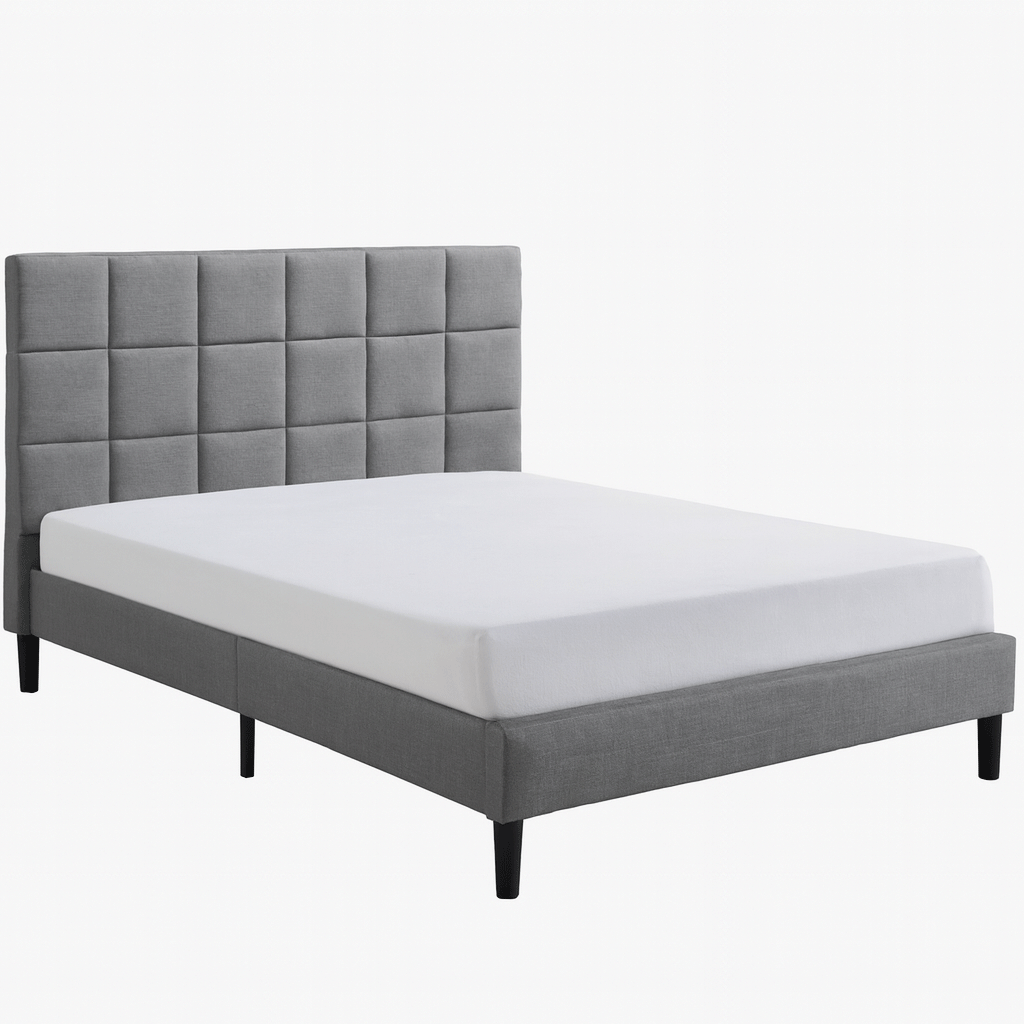 Pat dublu Galaxy, elemente lemn masiv, tapitat cu stofa, cu somiera,160x200 cm, gri [4]