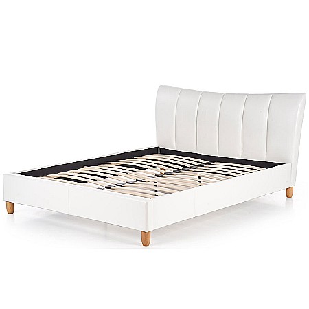 Pat dublu HM Sandy, tapitat cu piele ecologica, somiera inclusa, structura lemn masiv, 160x200 alb [4]
