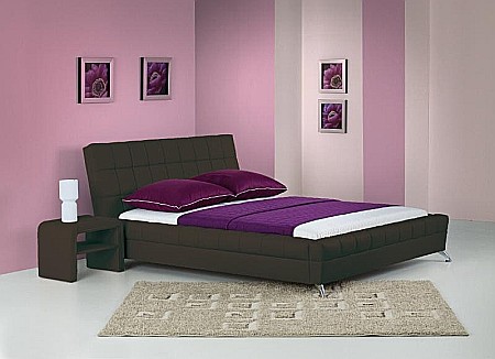 Lichidare de stoc - Pat HM Bonita, dublu, tapitat cu piele ecologica, lemn masiv, cu somiera, 160x200, maro