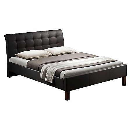 Pat HM Samara, matrimonial, tapitat cu piele ecologica, lemn masiv, 160x200, negru [2]
