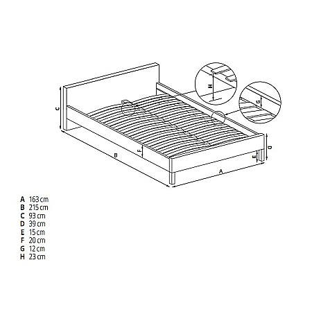Pat HM Samara, matrimonial, tapitat cu piele ecologica, lemn masiv, 160x200, negru [6]