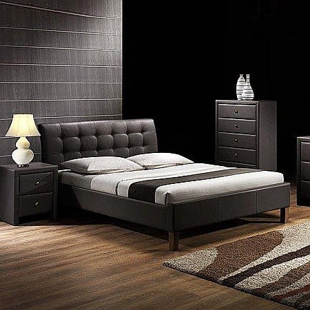 Produse - Pat HM Samara, matrimonial, tapitat cu piele ecologica, lemn masiv, 160x200, negru
