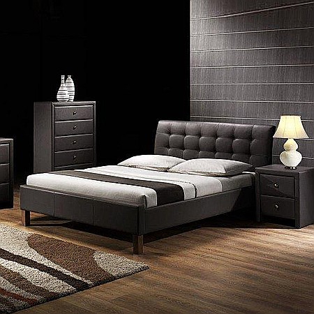 Pat HM Samara, matrimonial, tapitat cu piele ecologica, lemn masiv, 160x200, negru [1]
