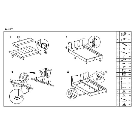 Pat HM Sandy 2, cadru solid din lemn, tapiterie stofa, cu somiera, 160x200, gri [2]