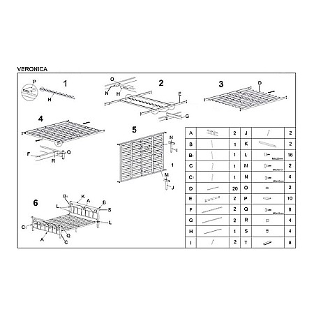 Pat HM Veronica, cadru metalic, lemn masiv, cu tablie cap/picioare, cu somiera, 160x200, negru/cires [2]
