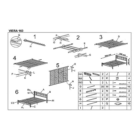 Pat HM Viera, cadru metalic, lemn masiv, cu tablie cap/picioare, cu somiera, 160x200cm, negru/cires [1]