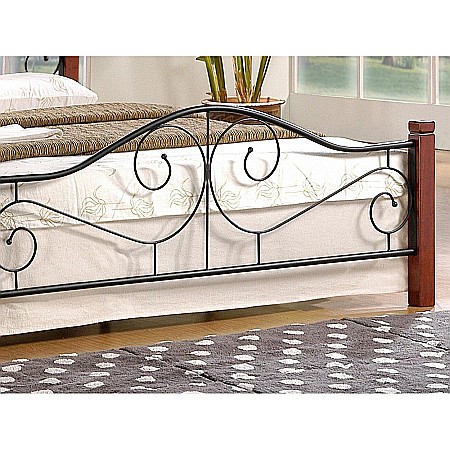 Pat HM Violetta, dublu, cadru metalic, lemn masiv, cu somiera, 140x200 negru/cires [2]