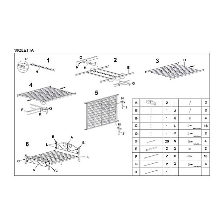 Pat HM Violetta, dublu, cadru metalic, lemn masiv, cu somiera, 140x200 negru/cires [3]