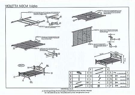 Pat HM Violetta, matrimonial, cadru metalic, lemn masiv, cu tablie cap/picioare, cu somiera, 160x200 negru/cires [2]