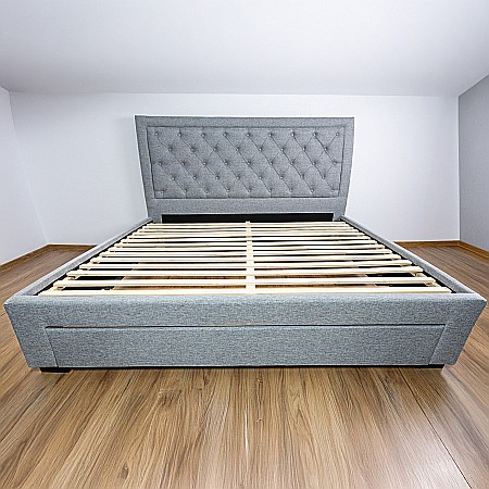 Pat matrimonial cu spatiu depozitare Austin, elemente lemn masiv, tapitat cu stofa, cu somiera,160x200 cm, gri [7]