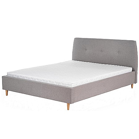 Pat matrimonial HM Doris, tapitat cu textil, lemn masiv, somiera inclusa, 160x200, gri [1]