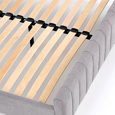 Pat matrimonial HM Francesca, tapiterie textil, somiera inclusa, cadru metalic/lemn masiv, 160 x200, gri [5]