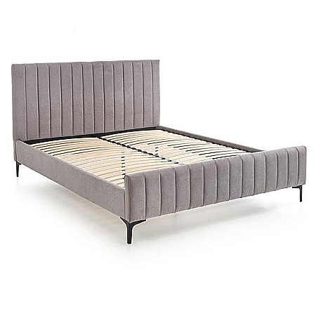 Pat matrimonial HM Francesca, tapiterie textil, somiera inclusa, cadru metalic/lemn masiv, 160 x200, gri [1]