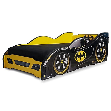 Pat pentru copii Batman Car, Pal melaminat, margini rotunjite PVC, 2-8 ani, 150x74x50 cm, negru/galben