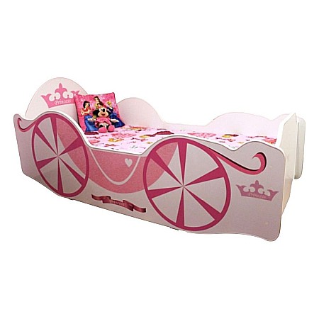 Produse - Pat pentru copii Caleasca Printesei, Pal melaminat, margini rotunjite PVC, 2-12 ani, 170x84x55 cm, roz