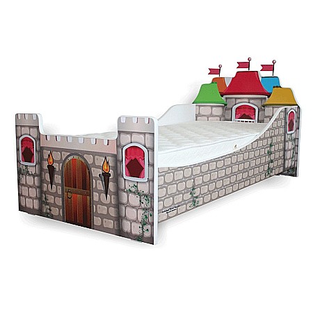 Produse - Pat pentru copii Castelul Printesei, Pal melaminat, margini rotunjite PVC, 2-12 ani, 164x88x74 cm, multicolor