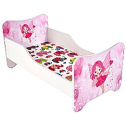 Produse - Pat pentru copii cu zana HM Happy Fairy, Pal melaminat, margini rotunjite, cu saltea, 140x70 cm, roz
