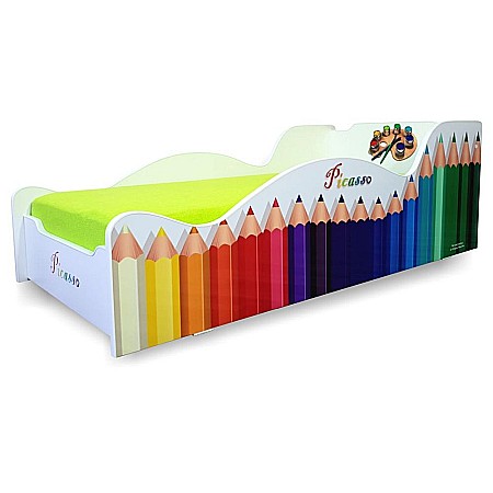 Produse - Pat pentru copii Culori, Pal melaminat, margini rotunjite PVC, 2-12 ani, 170x84x56 cm, alb