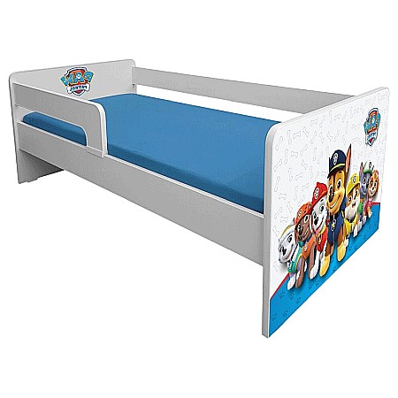 Pat pentru copii Dogs Blue, cu protectii laterale detasabile reversibile, Pal melaminat, margini rotunjite, 2-6 ani, 134x66x55 cm, alb/albastru [3]