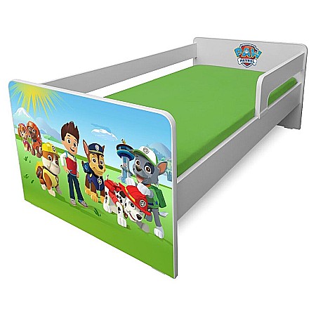Pat pentru copii Dogs Green, cu protectii laterale detasabile reversibile, Pal melaminat, margini rotunjite, 2-8 ani, 144x76x45 cm, alb/verde [2]