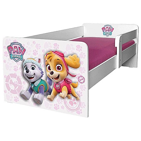 Pat pentru copii Dogs Pink, cu protectie laterala detasabila, Pal melaminat, margini rotunjite, 2-8 ani, 144x76x45 cm, alb/roz [1]